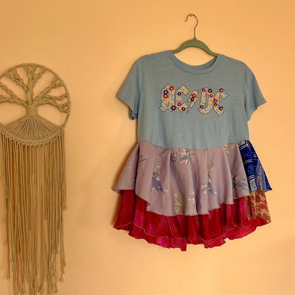 Upcycled AC/DC Babydoll Top